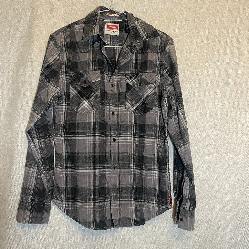 Men's Wrangler Button Down Shirt‎ Grey and Black Western Small